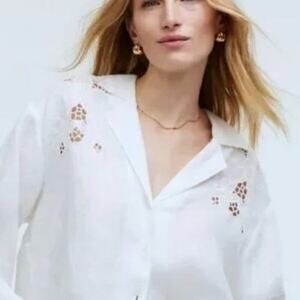 New! MADEWELL Blouse Long-Sleeve Cutwork Eyelet Linen White NWT Sz L